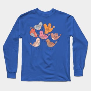 Sketch Cute Birds Colorful Long Sleeve T-Shirt